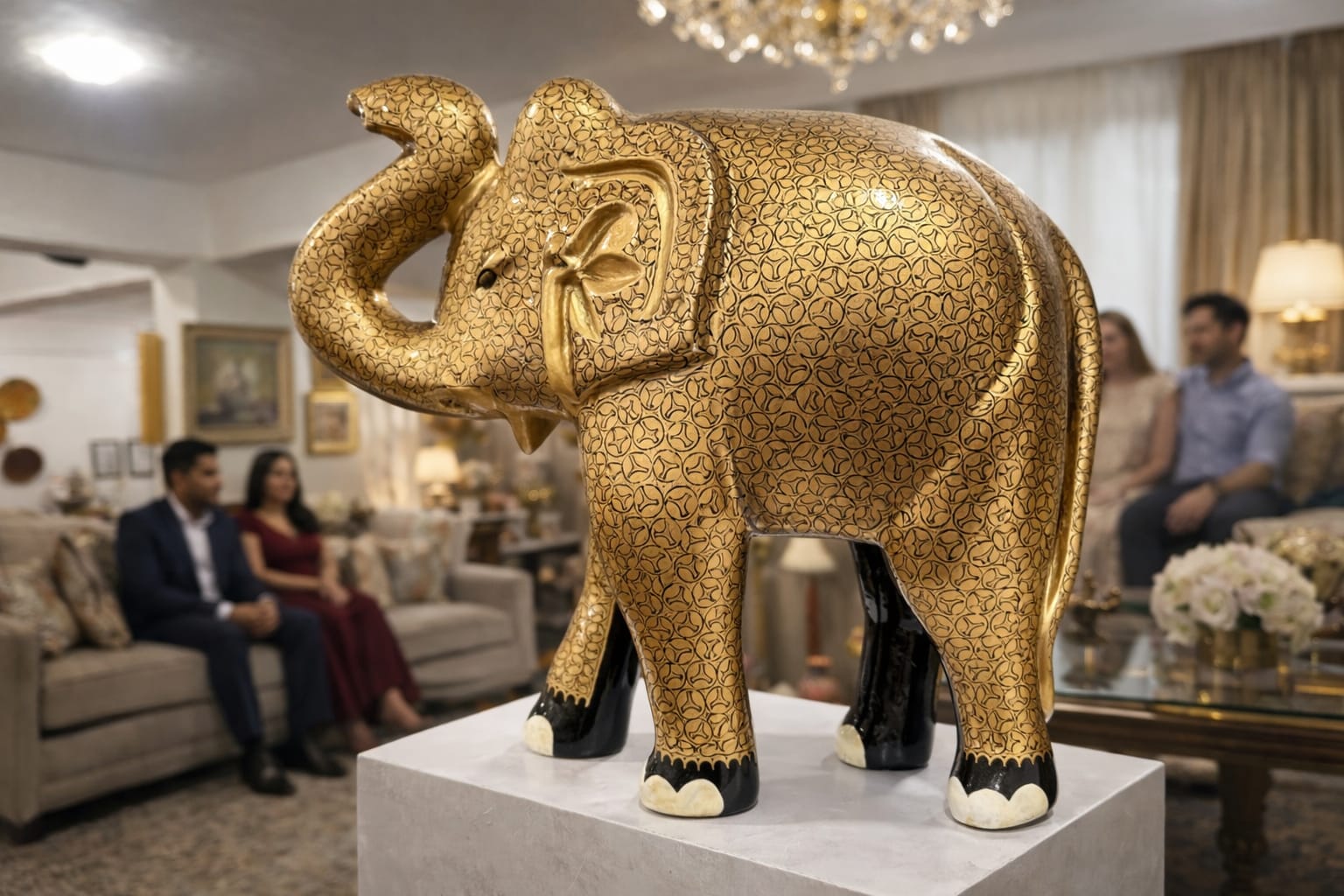 Handmade Elephant Sculpture,14 inch, Paper Mache Elephant hand painted , Kashmiri Paper Mache, Antique Elephant Statue for decor